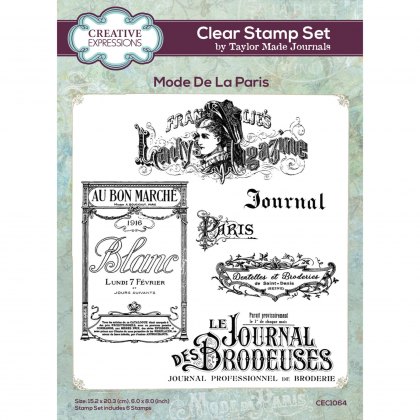 Creative Expressions Taylor Made Journals Clear Stamp Set Mode De La Paris | Set of 6