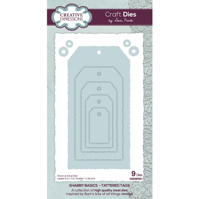 Creative Expressions Sam Poole Craft Die Shabby Basics Tattered Tags | Set of 9