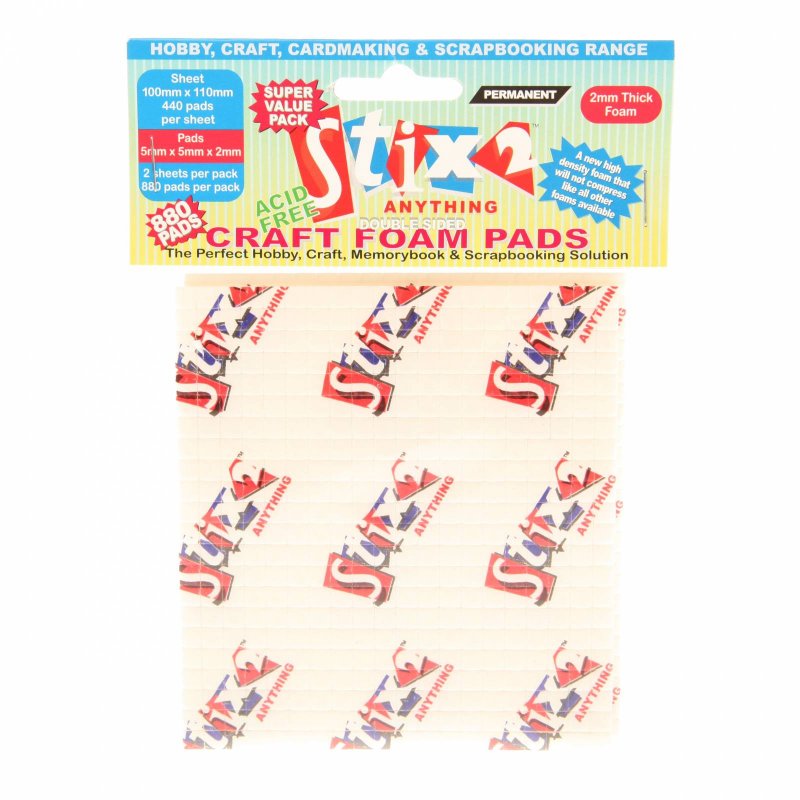 Stix2 Double Sided Craft Foam Pads Super Value Pack 5mm x 5mm x 2mm | Pack of 880