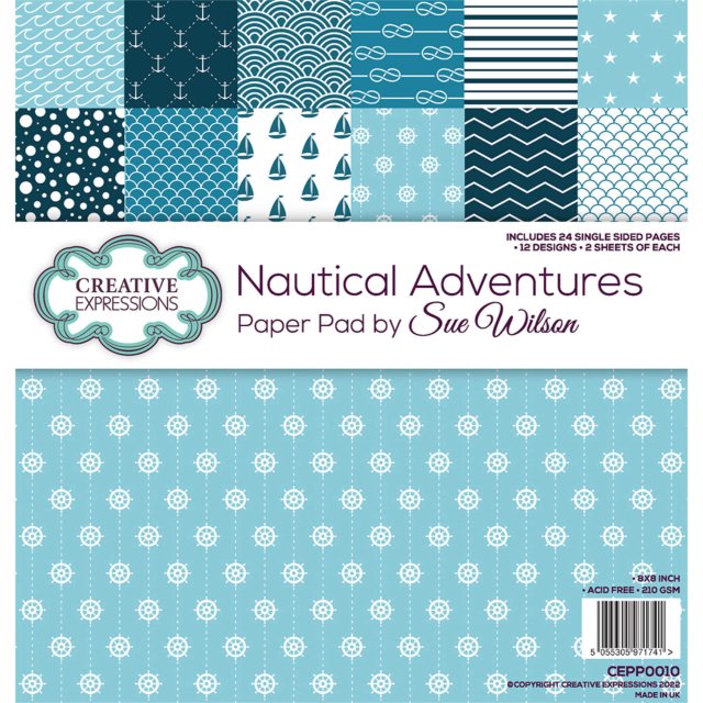 Sue Wilson Creative Expressions Sue Wilson 8 x 8 inch Paper Pad Nautical Adventures | 24 sheets
