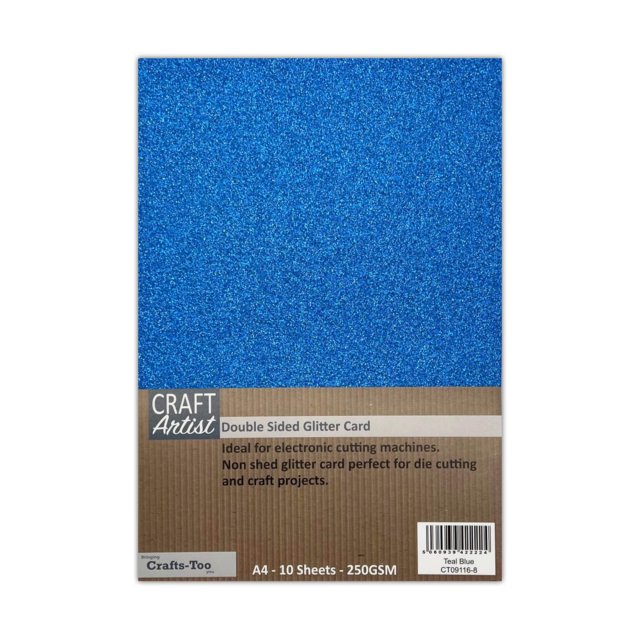 Craft Artist Craft Artist A4 Double Sided Glitter Card Teal Blue | 10 sheets