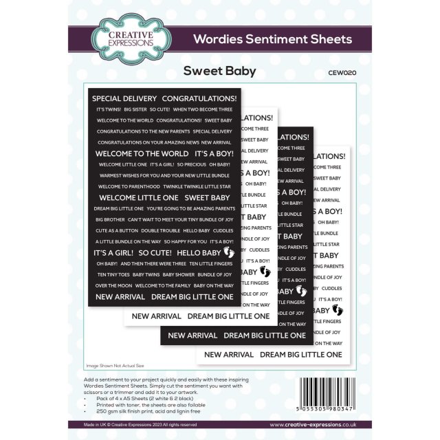 Creative Expressions Creative Expressions Wordies Sentiment Sheets Sweet Baby | A5