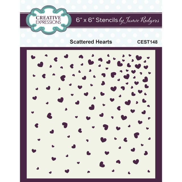Jamie Rodgers Creative Expressions Stencil by Jamie Rodgers Scattered Hearts | 6 x 6 inch