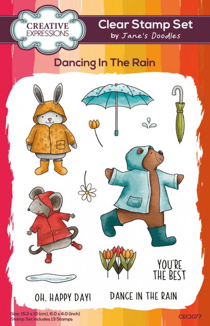 Creative Expressions Jane's Doodles Clear Stamps Dancing In The Rain | Set of 13