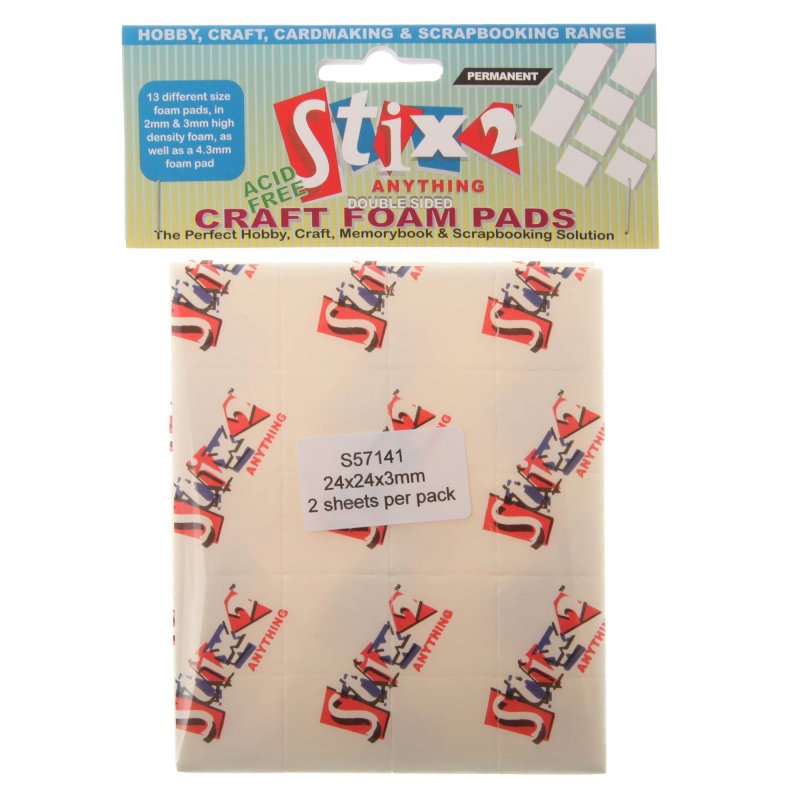 Stix2 Double Sided Craft Foam Pads 24mm x 24mm x 3mm | Pack of 40