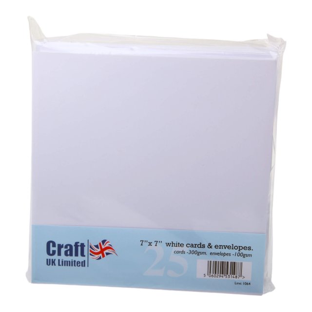 Craft UK - Cards & Envelopes, A4 Card Packs Craft UK 7 x 7 inch White Cards and Envelopes | Pack of 25